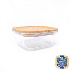 HQ Glass Container / Containers with Natural Brown Wooden Bamboo Lid 27 oz Square Baking Dish 800 ML