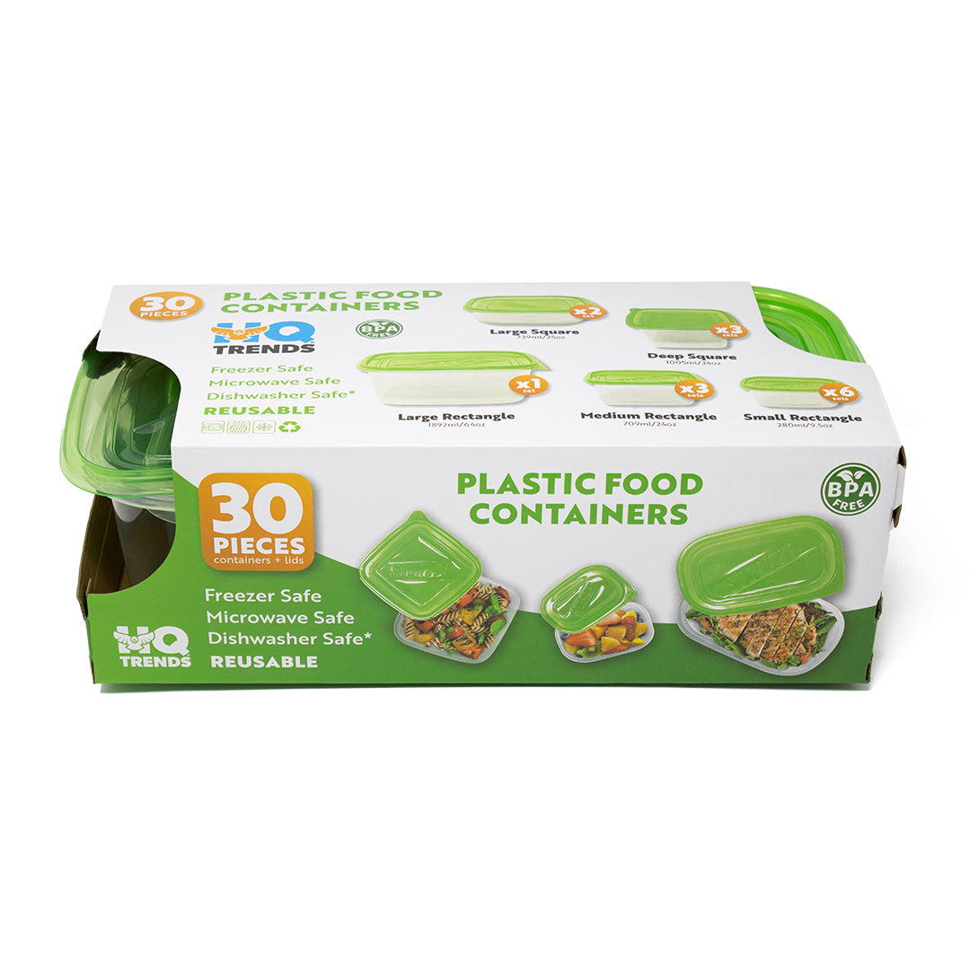 HQ Plastic Food Container with Green Lid Assorted Sizes