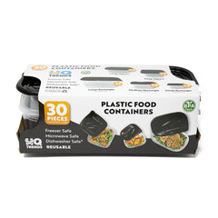 HQ Plastic Food Containers with Black Lids Assorted Sizes